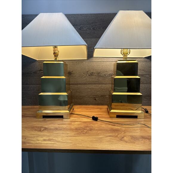 VTG Frederick Cooper Brass Pagoda Table Lamps Pair Hollywood Regency 26” ~pair - Picture 1 of 12
